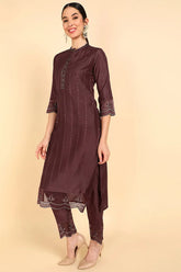 Poly Silk Solid Embroidered Kurta Trousers-PKSKD1387